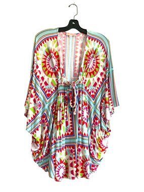 Mara Hoffman Multicolor Geometric Print Tie-Front Kaftan Cover-Up O/S
